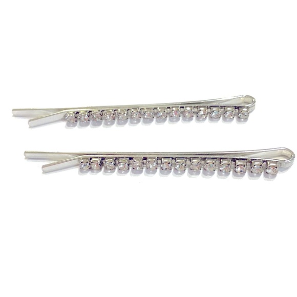 Updo Hair Clips Bobby Pins 4 Piece Set Silver Tone Rhinestones - Picture 4 of 7